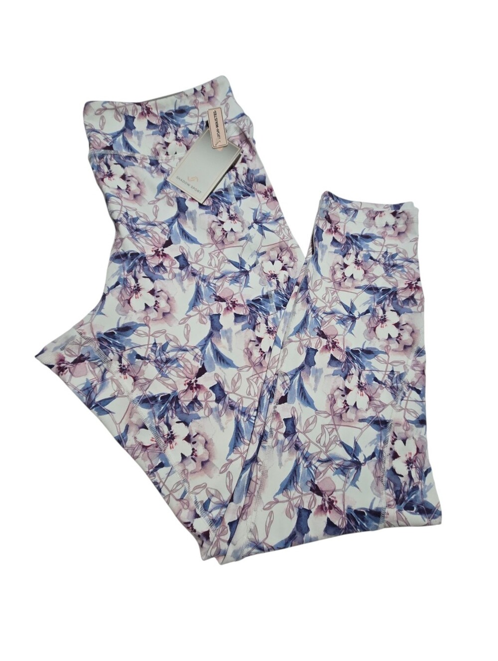 Shadow Sport Floral Print Leggings with Blue & Lavender Floral Pattern NWT XL